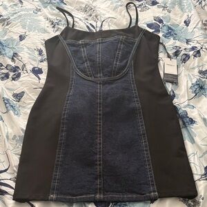Forever 21 Black and Dark Blue Denim-Panel Mini Dress